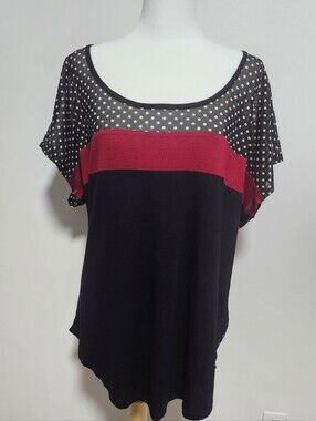 julie's closet Black Top with Red Chest Band and Polka Dot Yoke